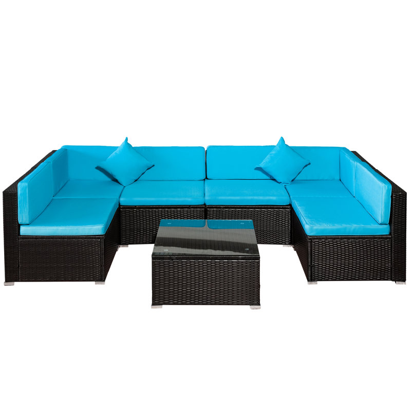 Latitude Run Infinity 7 Piece Rattan Sectional Seating Group with